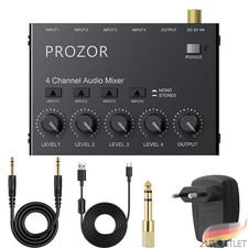 4-Kanal Mixer Stereo Kompaktes Audiomixer für Studio Bühne Bass Gitarre +Adapter
