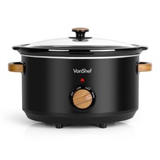 VonShef Slow Cooker 6.5L - Removable Non-stick Ceramic Bowl & Tempered Glass Lid