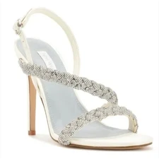 Nine West Talip Rhinestone Heels White Satin Sandals Bridal Size 9