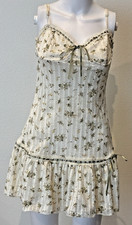 Faithfull The Brand Floral Milkmaid Coquette Mini Dress Size M Ivory Romantic