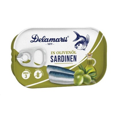 (26,56 EUR/kg) Delamaris Sardinen Olivenöl 90g Fischkonserve Sardinen in Öl