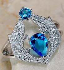 2CT Blue Topaz  Topaz 925 Solid Sterling Silver Ring Jewelry Sz 7 UB3-5