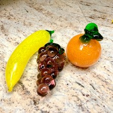 Vintage Lot of 3 Handblown Art Glass Fruit Murano Style Grapes Banana Orange