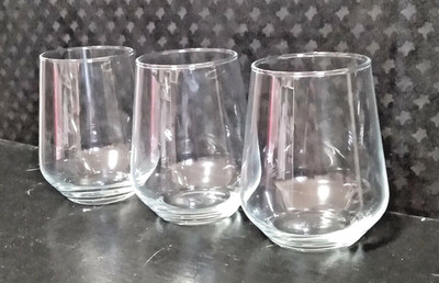 PASABAHCE ALLEGRA STEMLESS WINE GLASS TUMBLER SET OF 3 CLEAR ETCHED RAIN DROP