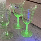 Antique Depression Green Uranium Glass, Wine Glasses Set of 4