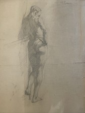 Antique Art Deco Original Signed 1910/1920s Nude Life Model Figure Drawing Man