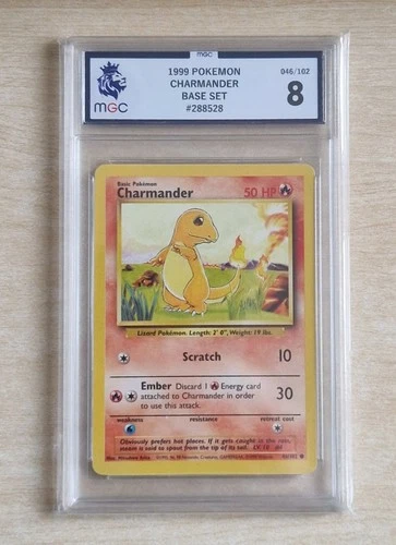 Charmander 46/102 Base Set 1999 Pokemon Card - Graded MGC 8