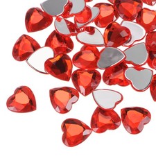 20 Pcs Acrylic Heart Rhinestone 20mm Flat Back Plastic Gems Red