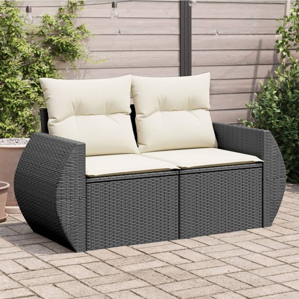 Gartensofa Mit Kissen 2-Sitzer Schwarz Poly Rattan-image