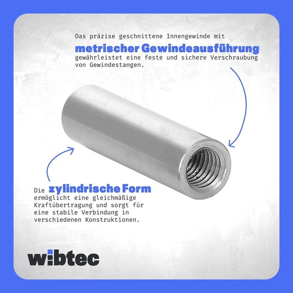Edelstahl A2 Gewindemuffen Rund Verbindungsmuttern Rundmuffen metrisch rostfrei - Bild 4 von 4