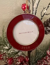 NWT Pottery Barn Christmas Ornament Red Enamel Silver Edge 3.5" Round Frame 2024