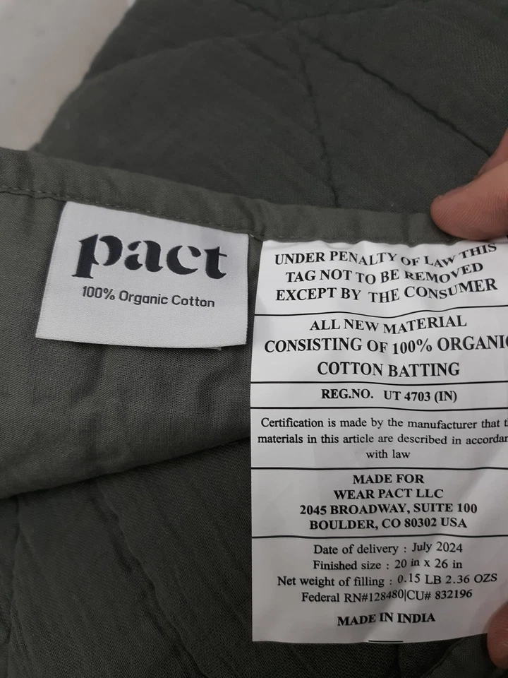 Paquete de 2 farsas acolchadas orgánicas Pact estándar gris ricino 100 % algodón nuevas Foto 2 de 4