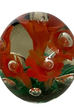 Joe St. Clair Orange Controlled Bubble Trumpet Flower Floral Vtg Glass