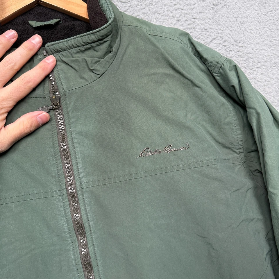 Eddie Bauer Jacket Mens XLT Green Fleece Lined Full Zip Pockets Outdoors - Image 4 of 4