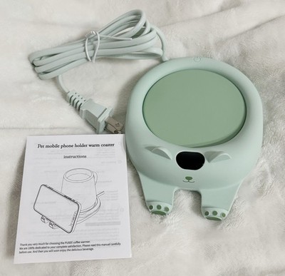 Pusee, Green Colored Kitty Cat Cup Beverage Warm Heater & Cell Phone Holder