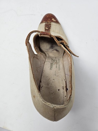 Darling 1930s 40s Pumps Heels Retro Deco Unusual White Cloth and Leather Size 6 - Picture 11 of 13