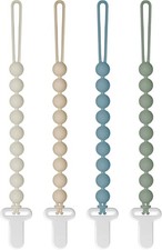 Pacifier Clips Silicone, 4-Pack Pacifier Holder Clip with Stylish Round Design,