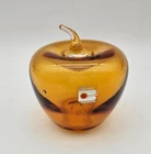 Vintage MCM Blenko Amber Apple Art Glass Paperweight With Original Label