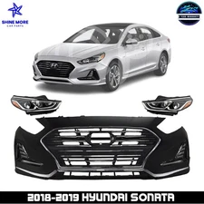 Front Bumper Cover Fascia & Headlight Assembly For 2018-2019 Hyundai Sonata