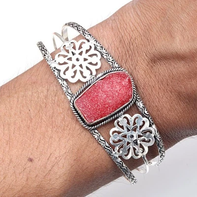 Rosa Drusy Edelstein handgefertigte Schmuck Manschette Armbänder 7 Zoll verst... - Bild 1 von 4