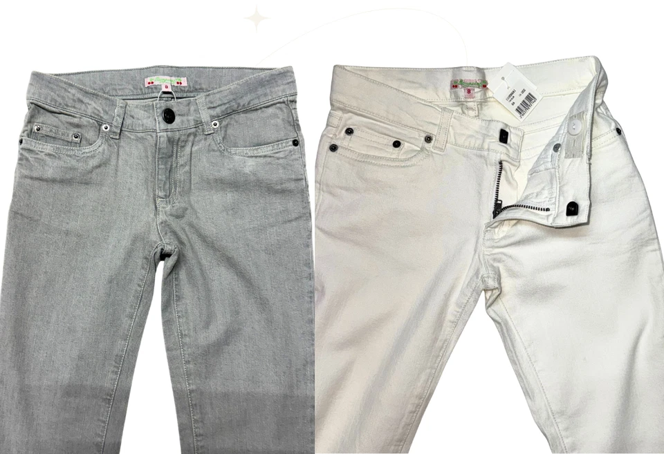 Pantalones de algodón Bonpoint para niñas calce ajustado cintura ajustable - gris o blanco talla 8Y, M Foto 3 de 3