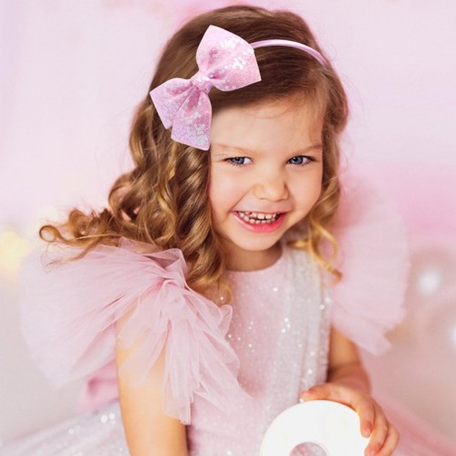 Sparkly Sequin Hair Bow Headband for Girls Kids and Toddlers - Fashion Cute B... - Picture 3 of 9