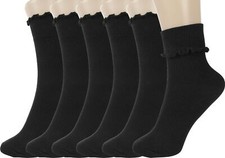 Ruffle Socks Women Lightweight Cotton Sock Turn-Cuff Frilly Sock Casual Above...
