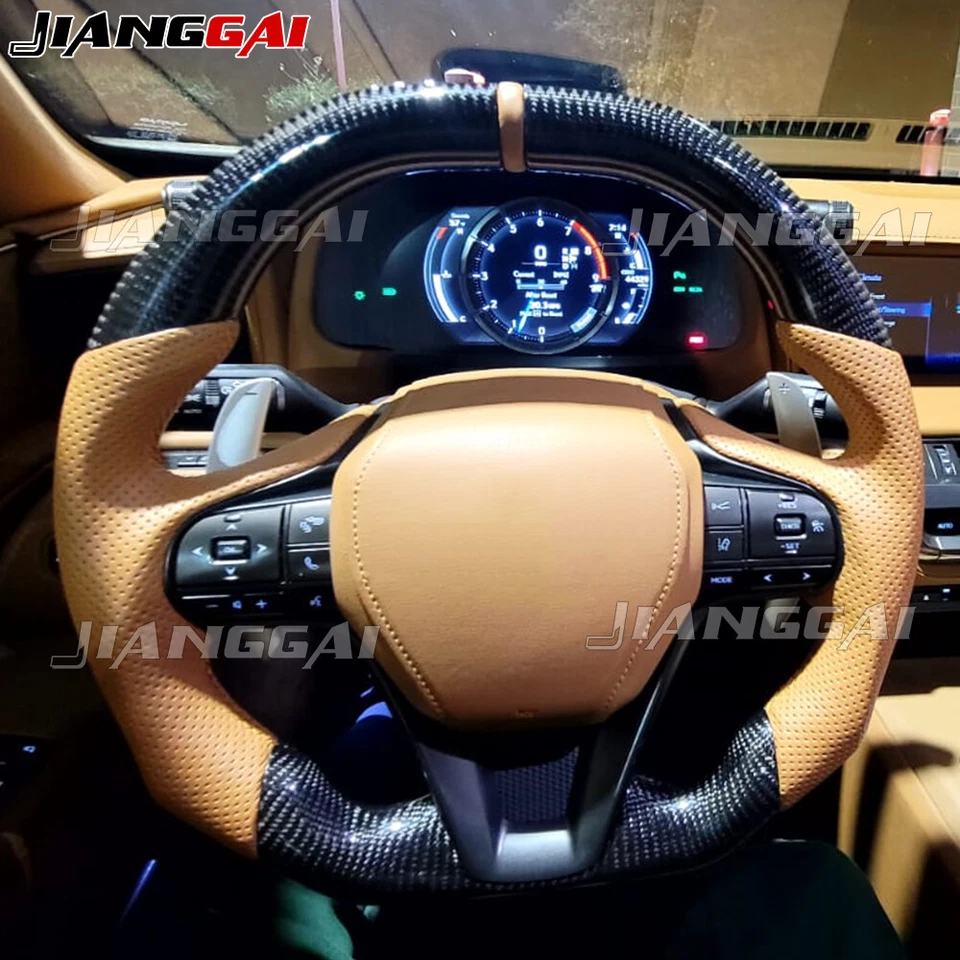 Volante de cuero perforado de fibra de carbono apto para Lexus LC500 con calefacción  Foto 4 de 4