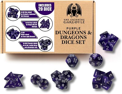 Dungeons and Dragons Polyhedral Gaming DnD Würfel Set - 20x Pearl Purple Poly D&D