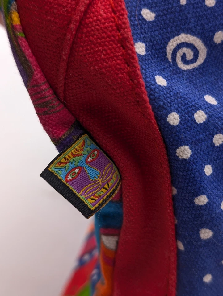 Laurel Burch Cat Purse Double Sided Red Blue Embellished Cats Bag Tote Bright - Image 4 of 4