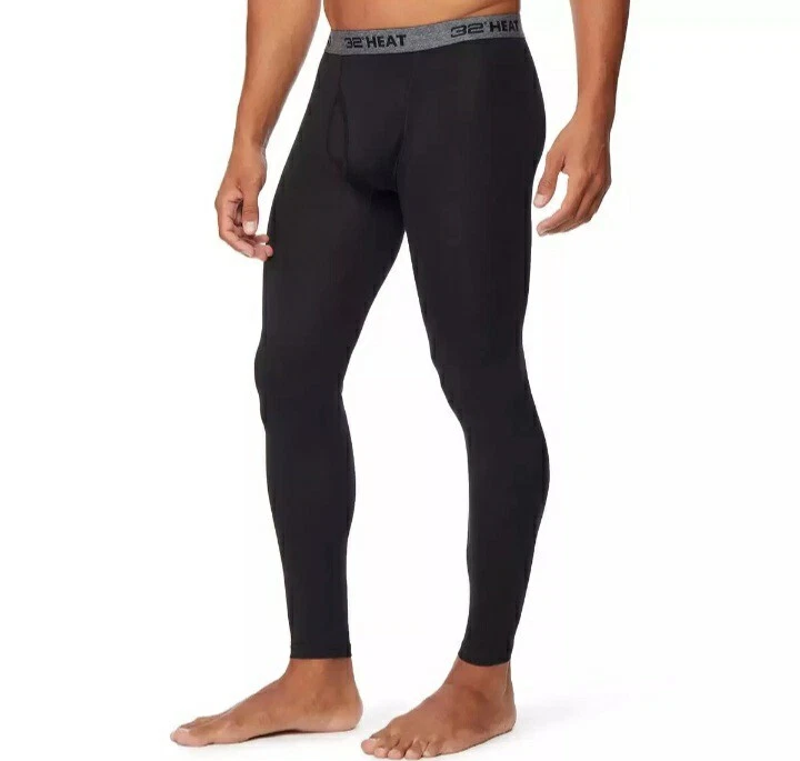32 Degrees Men's Base Layer Thermal Pant, 2 Pack, Black, Men Winter Thermal