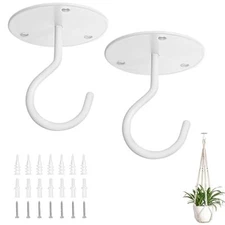 Mkono Ceiling Hooks for Hanging Plants, Metal Plant Hanger Bracket Wall 2 White