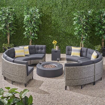 Nessett 10pc Outdoor Fire Pit Sectional Sofa Set