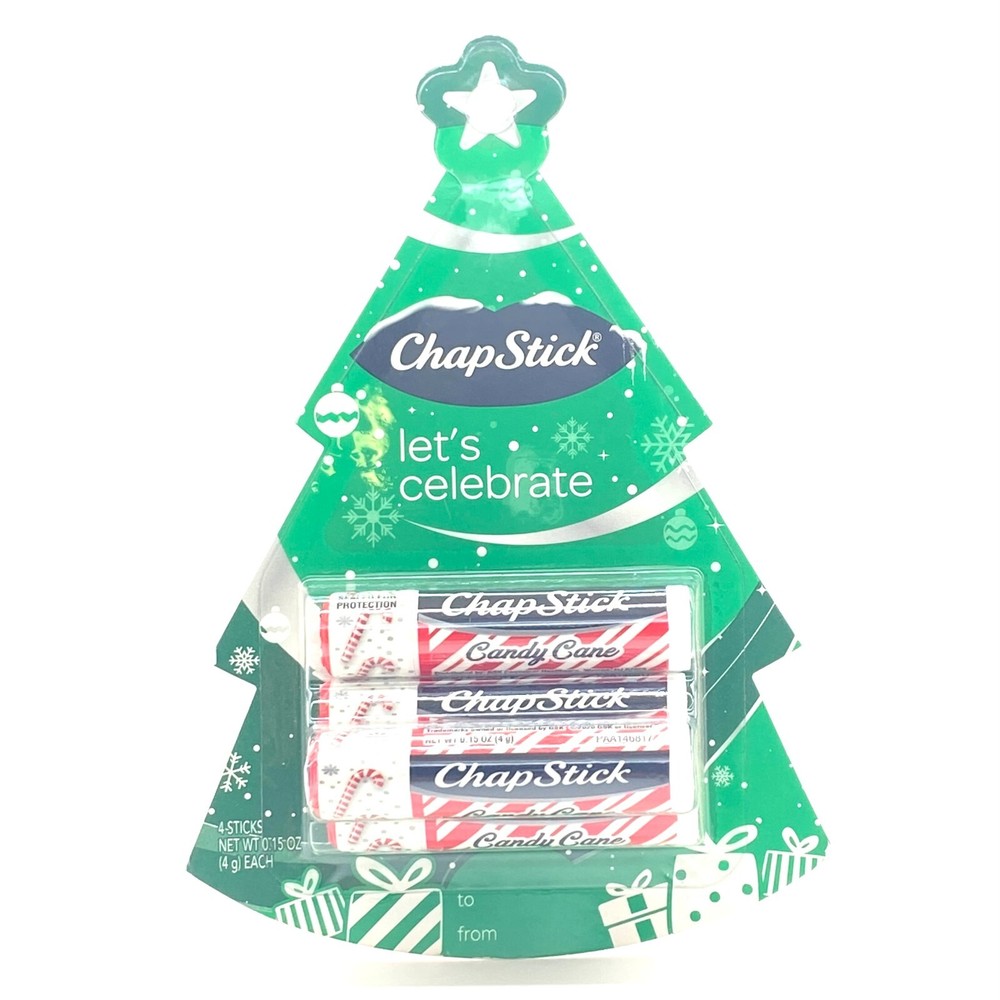 Chapstick Holiday Tree Lip Balm - Candy Cane Flavor, 4ct