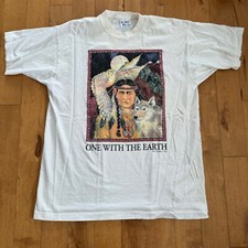 1992 Human-i-Tees One With The Earth Tee Native American Indigenous Nature 90s