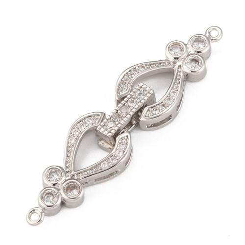 10 Sets Cubic Zirconia Fold Over Clasps Platinum Brass Platinum 43x10x5mm - Picture 2 of 5