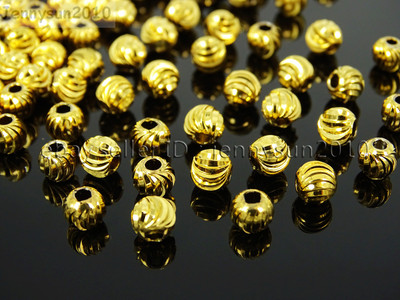 100Pcs 22K Gold Vacuum Plated Solid Metal Round Spacer Beads 3mm 4mm 5mm 6mm 