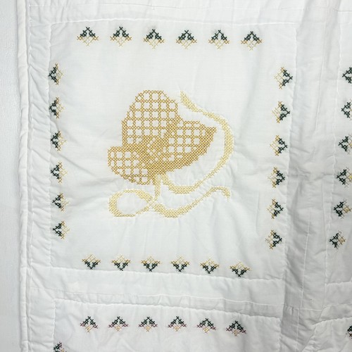 Handmade Cross Stitch Quilt READ FLAWS 50”x30” Couch Throw Cover Crib Lap Hats - Picture 7 of 24