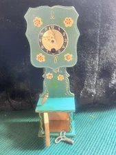 VINTAGE GERMAN 8” HAND PAINTED GRANDFATHER CLOCK WIND UP WITH KEY