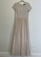 adrianna papell dress 6 nude beige beaded tulle gown