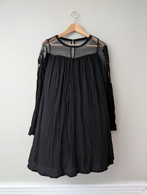 black shift dress with sheer sleeves Women's Black Sheer Chiffon Cowl Neck Flute Sleeve Shift Dress