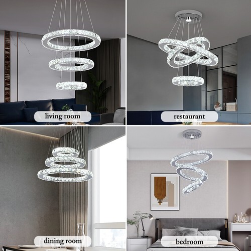 K9 Crystal 3 Ring Chandelier LED Ceiling Lights Pendant Light Dimmable w. Remote - Picture 15 of 20