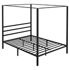 Queen Size Metal Canopy Bed Frame Black Headboard & Footboard for Bedroom Black