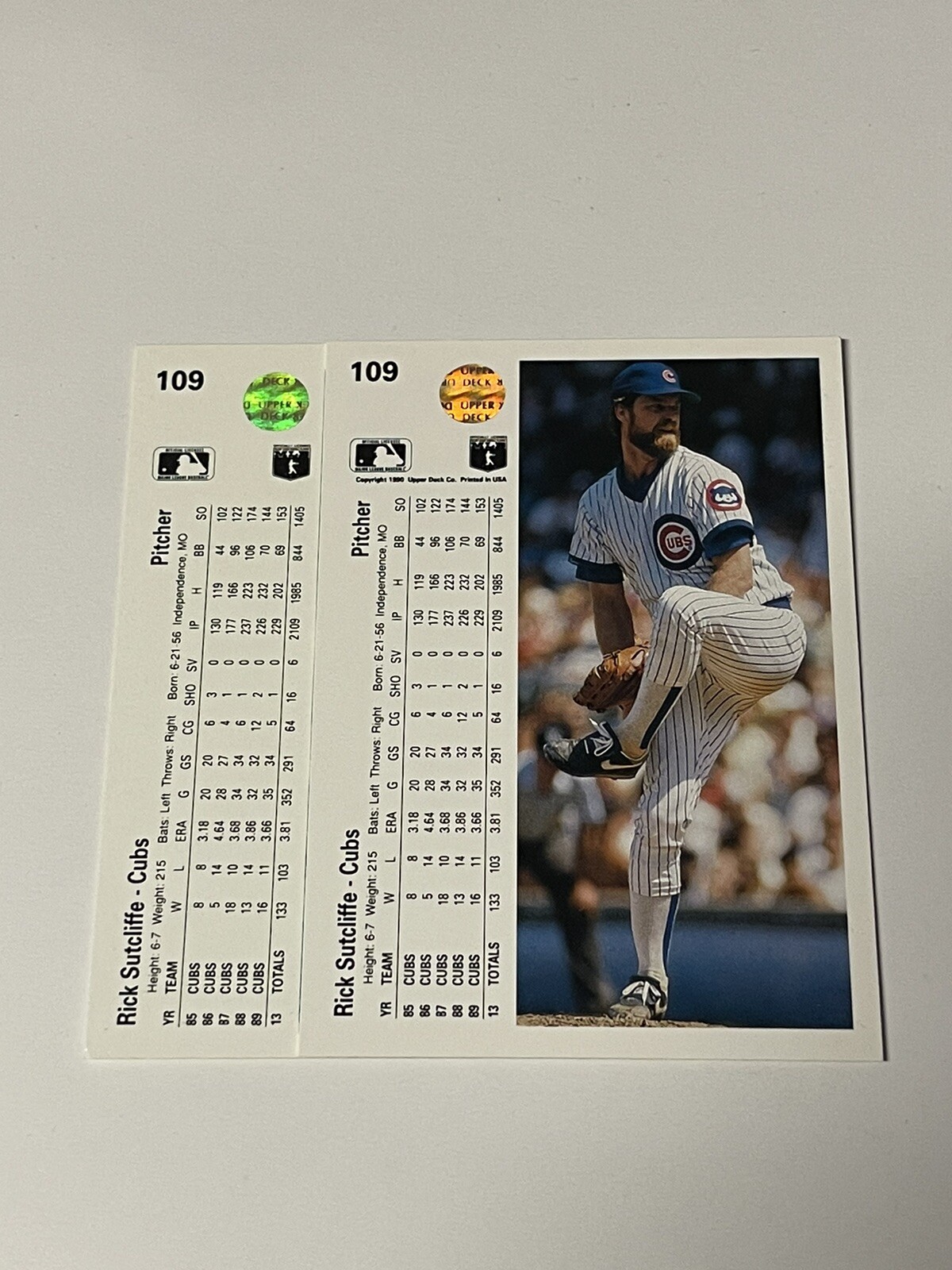1990 Upper Deck #109 Rick Sutcliffe Copyright & No Copyright **022237