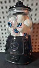Black Ceramic 9.5" Gumball Machine & 24 Plastic Eyeballs Halloween Candy Jar