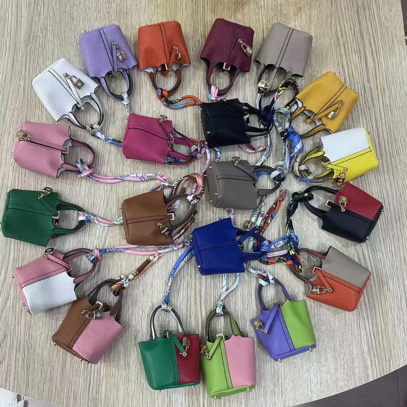 Mini Women Girl Leather Handbag Keychain Coin Purse Car Bag Charm for AirPodDs