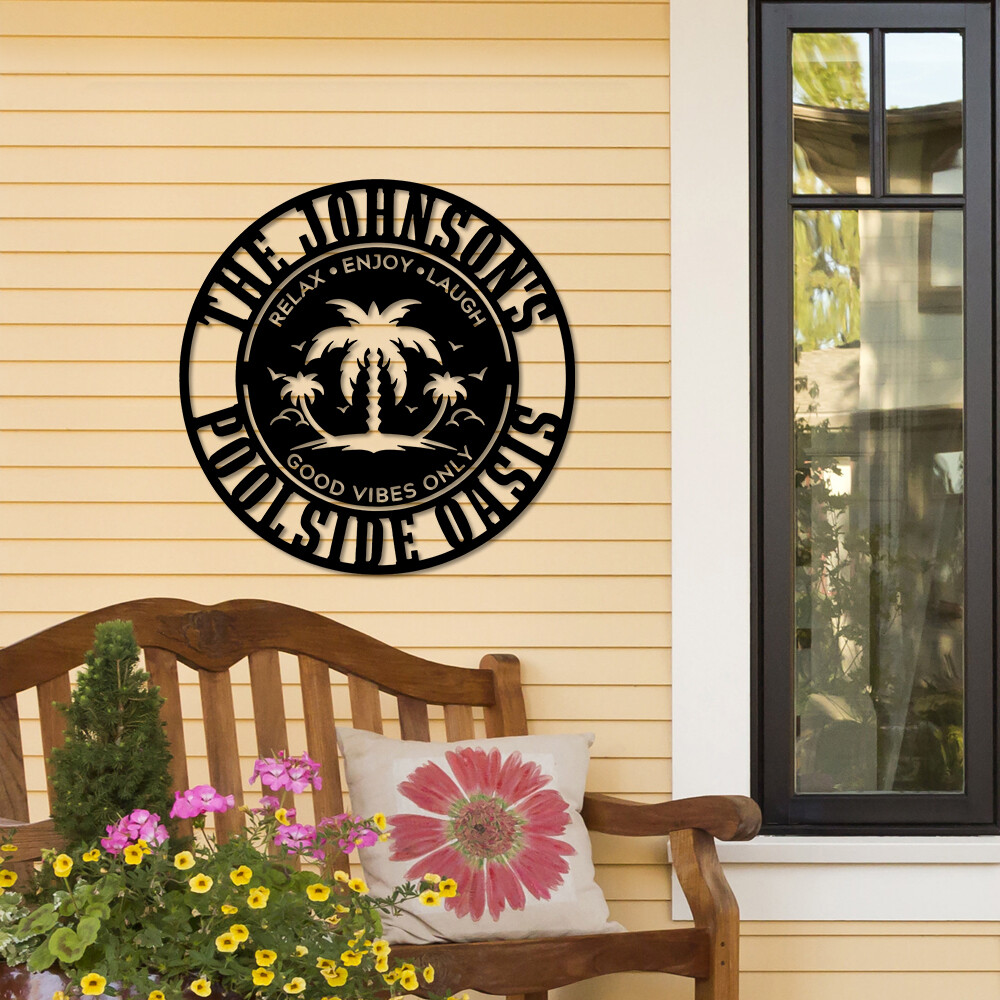 Personalized Family Poolside Metal Signs, Custom Pool, Patio Wall Art