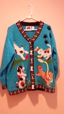 Vintage Tacky Puppy Dog Cardigan - Storybook Knits - Large L - Sky Blue