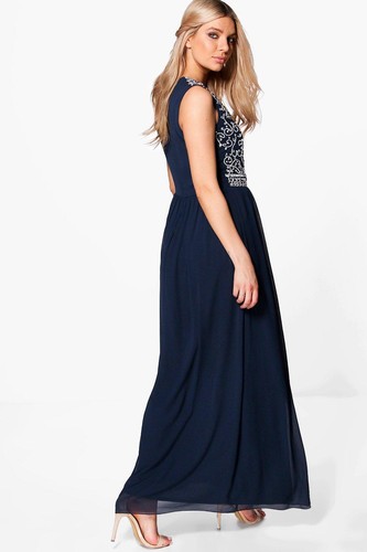 BOOHOO BOUTIQUE EMBELLISHED CHIFFON MAXI DRESS Navy UK 8 RRP £35 LN026 GG 14 - Picture 3 of 4