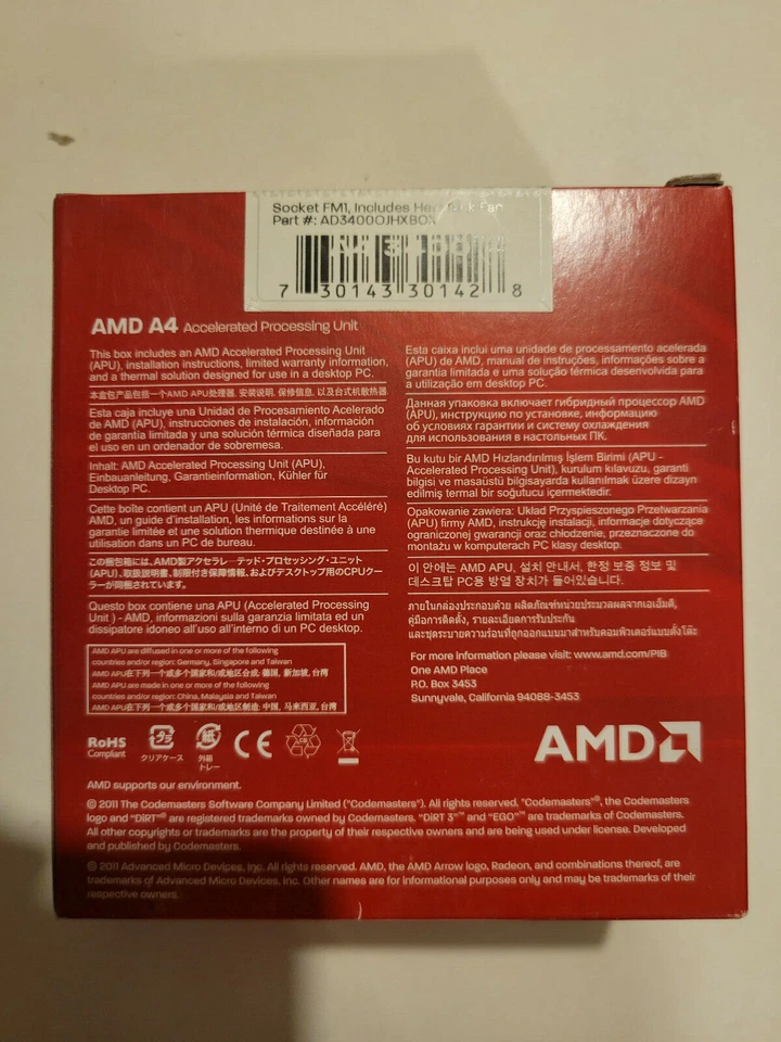 AMD A4 3400 2.7GHz 1MB Cache Dual-Core Socket FM1 APU AD34000JHXBOX - Image 3 of 4
